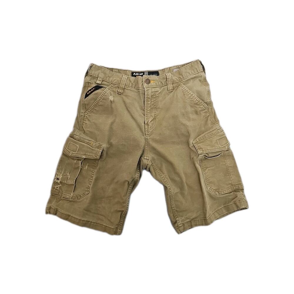 Ariat Rebar M4 Relaxed Canvas Cargo Shorts Mens 30 Brown Utility Workwear Fish